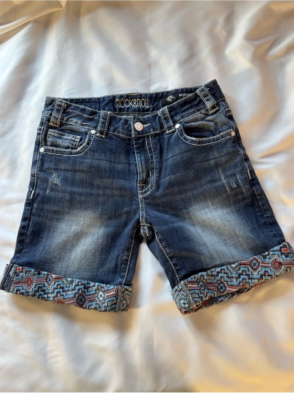Rock & Roll Denim Embroidered Cuff Women's Shorts - Dark Blue